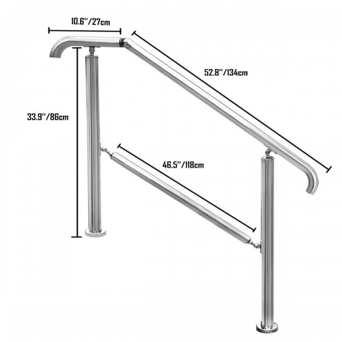 Alyan & Jammsy 5 Step Adjustable Handrail Stainless Steel for Indoor Outdoor